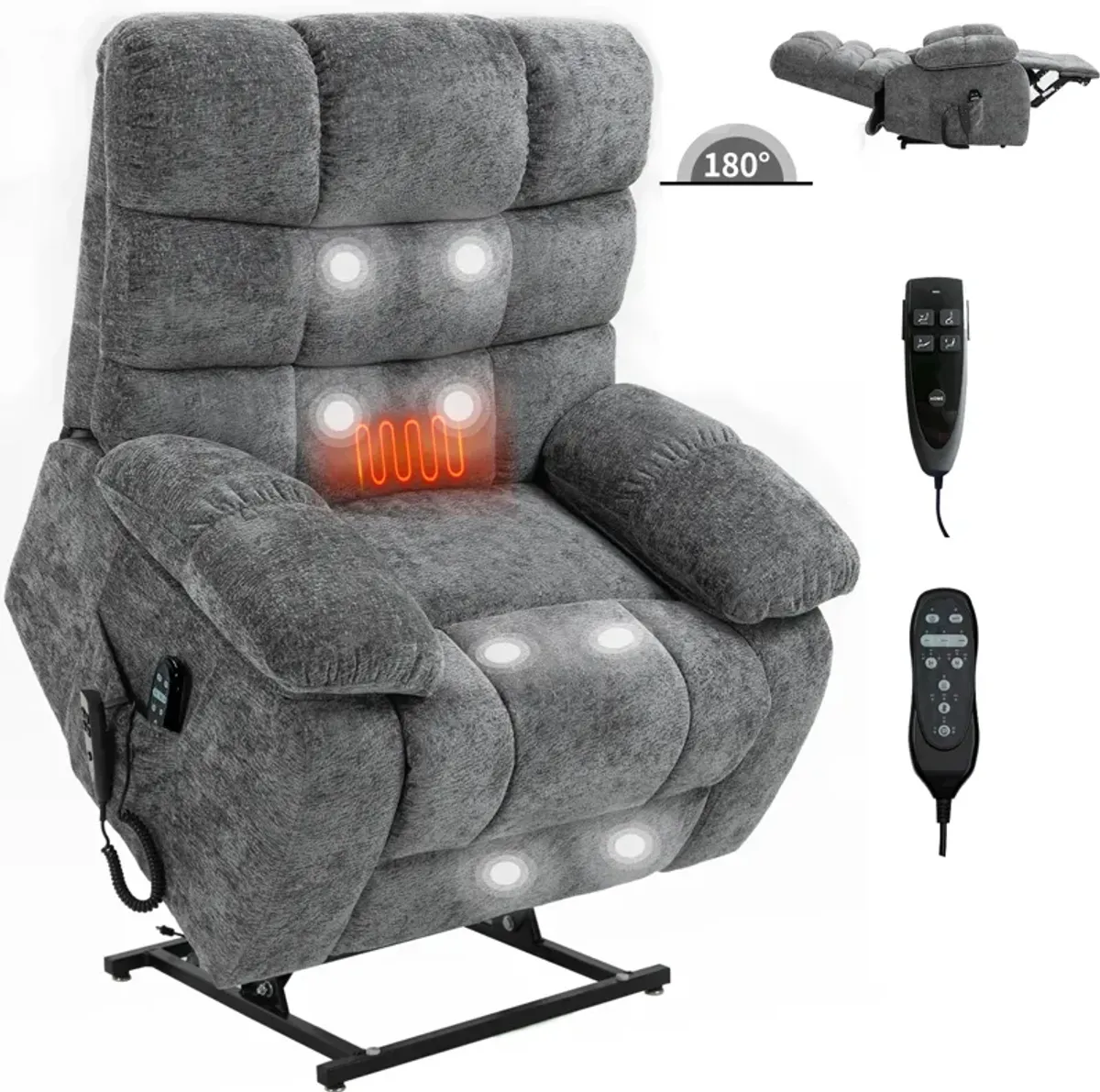 Mondawe Lift Recliner Chair Heat Massage Dual Motor Infinite Position Up to 350 LBS Large Electric Power Lift Recliners with Power-Remote