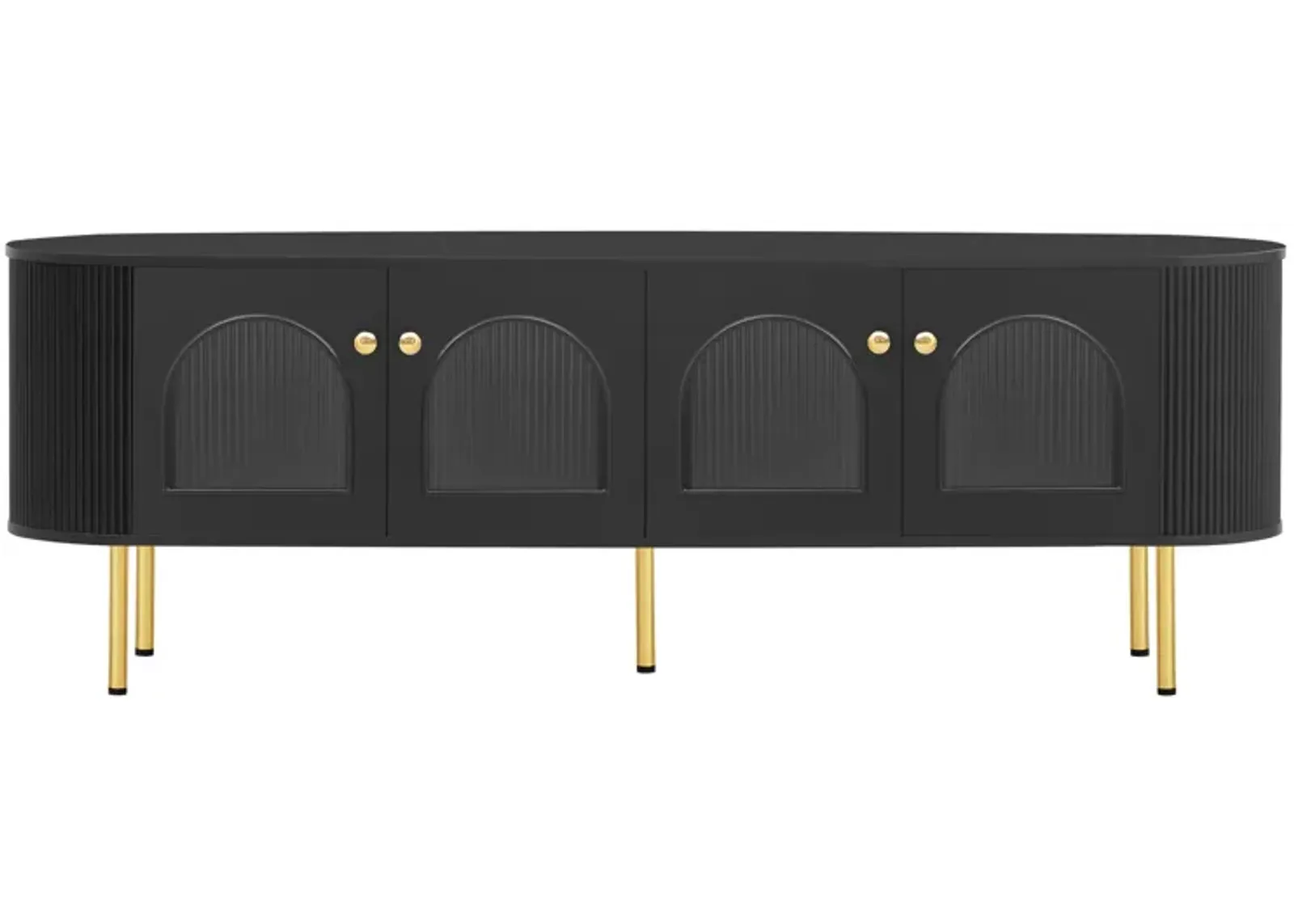 Modern TV Stand for TVs up to 80 Inches, Entertainment Center with 4 Cabinets, Wood Media Console with Metal Legs and Handles for Living room, Black