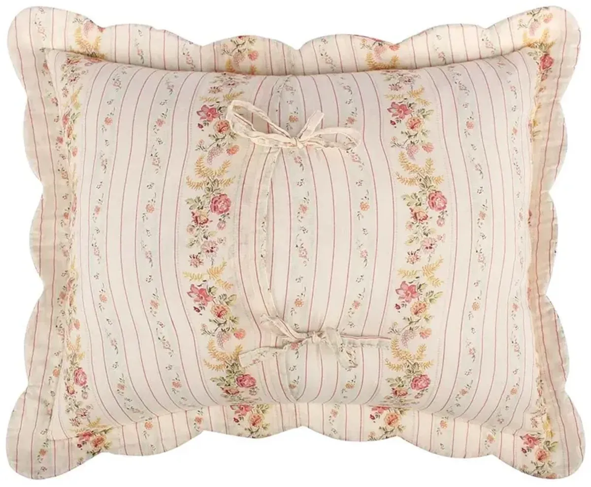 Greenland Home Antique Rose Floral Pinstripe with Dainty Scrolling Embellishments Sham Standard Blue