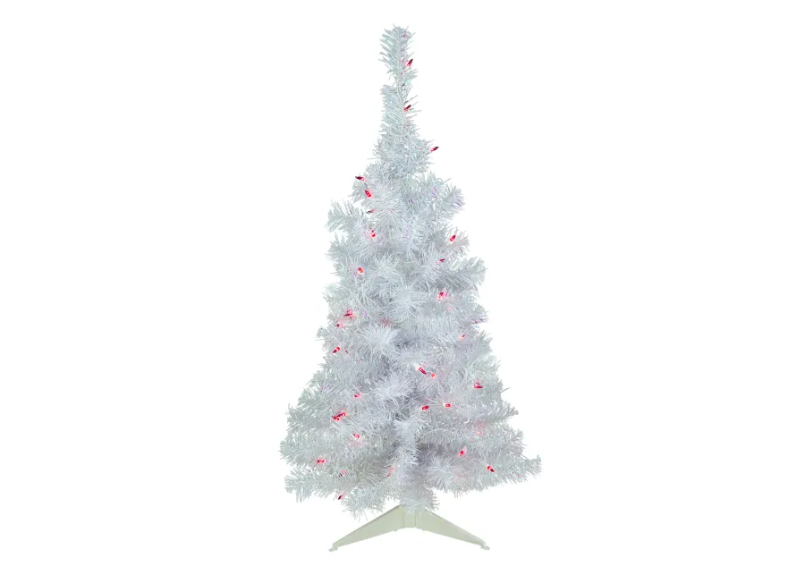 3' Pre-lit Rockport White Pine Artificial Christmas Tree  Pink Lights