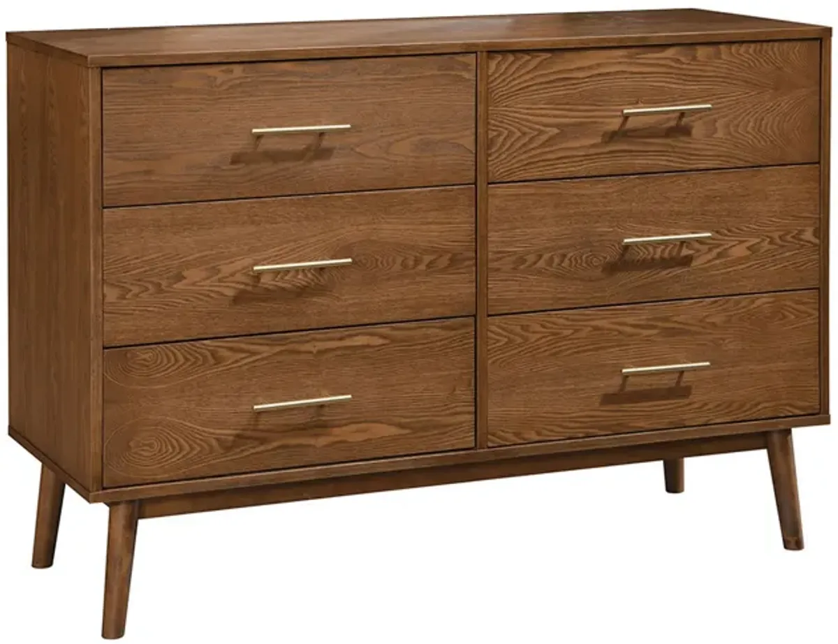 Roma 47 inch Wide Dresser, 6 Drawers, Nickel Handles, Walnut Brown Wood