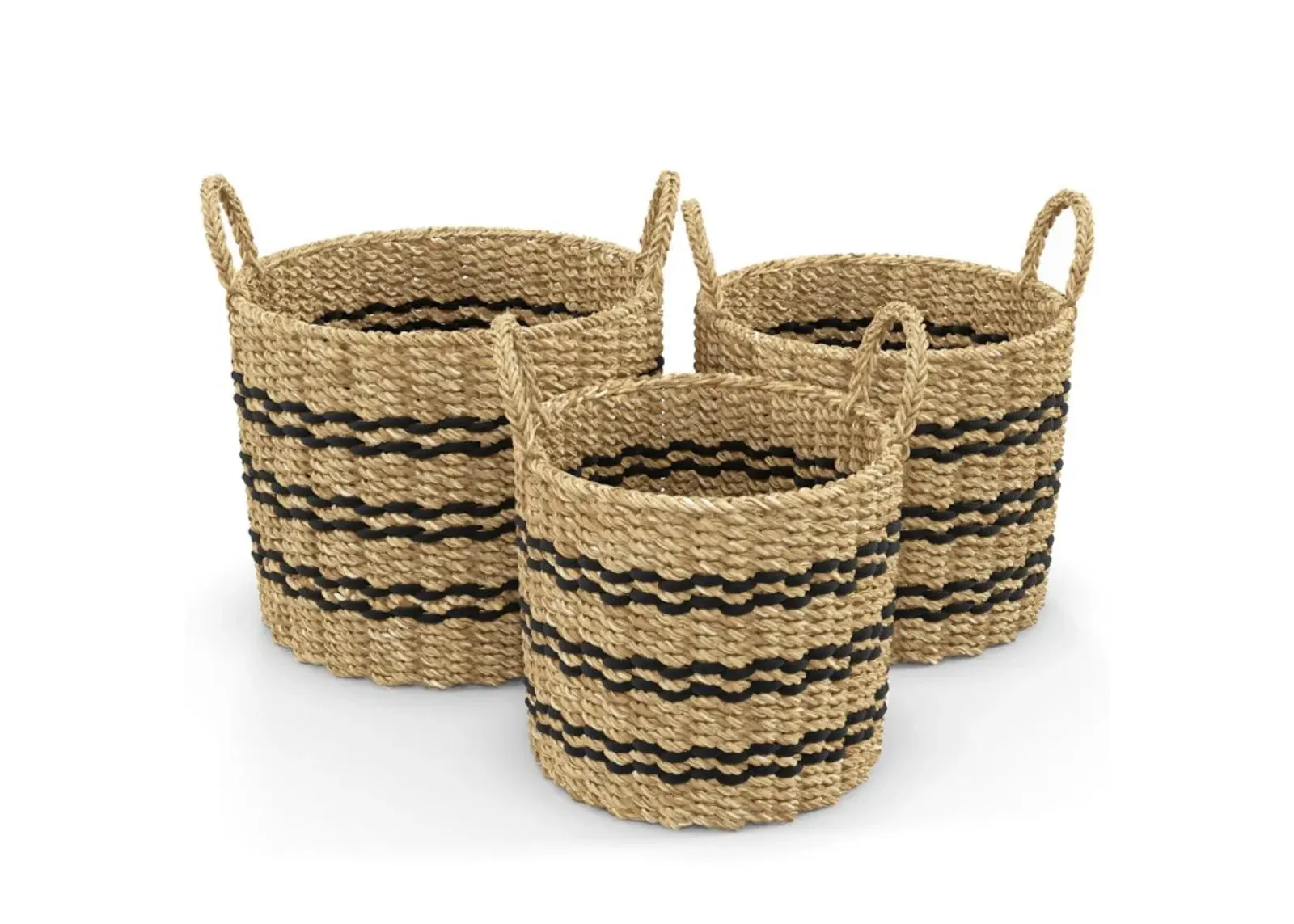 Hivvago Seagrass Basket Set of 3 Stackable Storage Bins with Handles Woven Round Basket