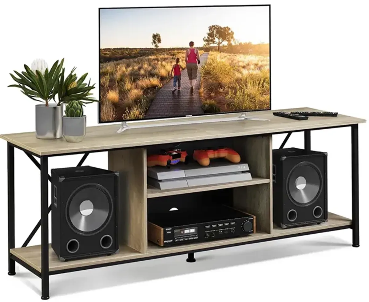 Greige Industrial TV Console with Open Storage Shelf