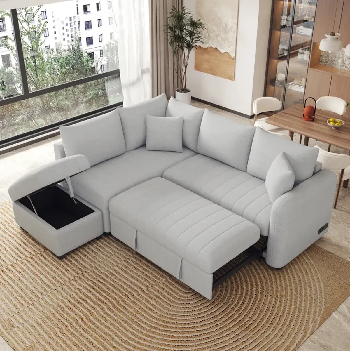 Merax L-shaped Sectional Pull Out Sofa Bed Sleeper Sofa with 2 USB Ports