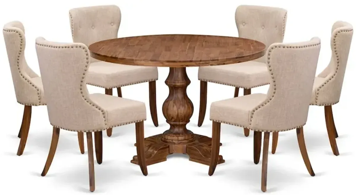 7 Piece Kitchen Table Set Includes 48" Round Table In Light Tan Color