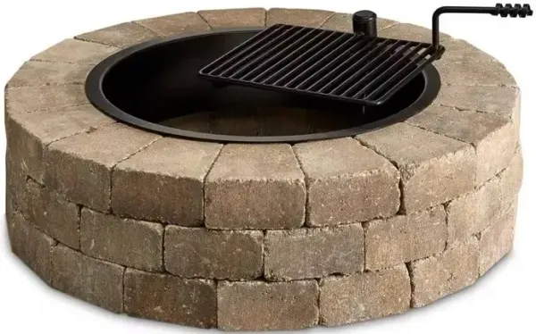 Outdoor Round Concrete Block Fire Pit Kit with Cooking Grill Grate