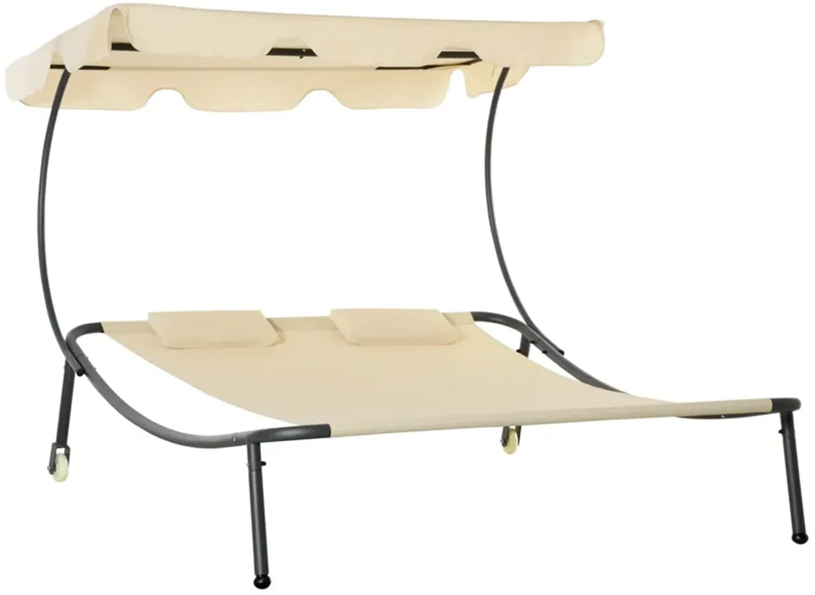 Beige Garden Lounger: Double Chaise with Adjustable Canopy