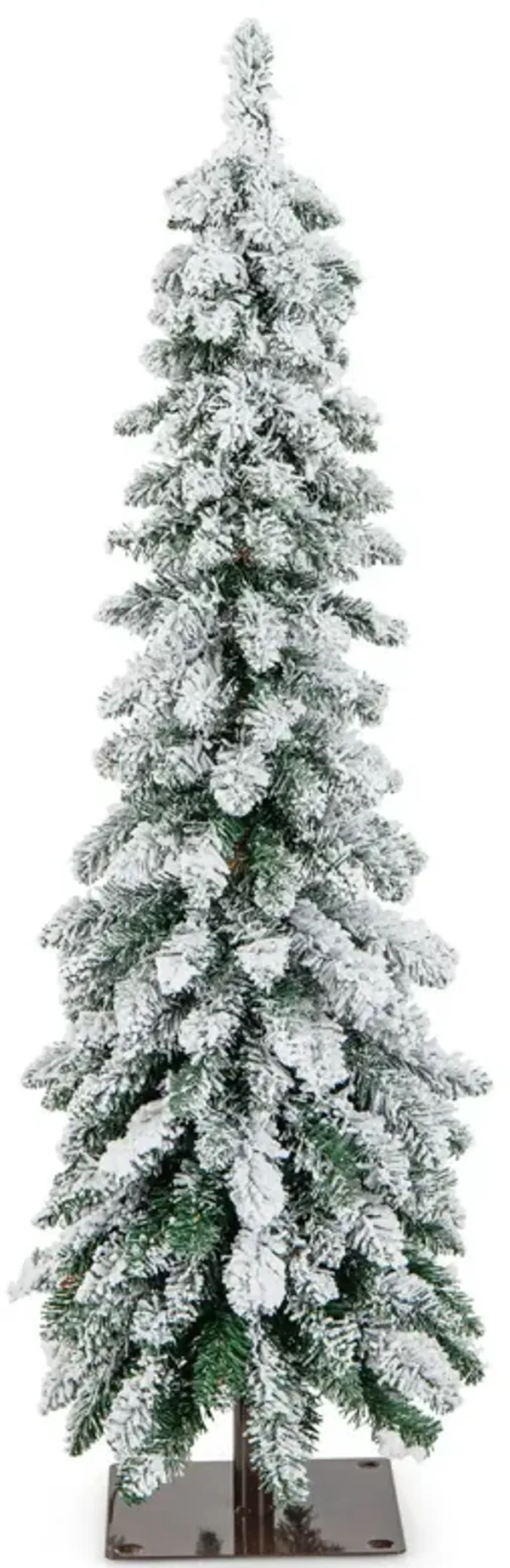 Pre-Lit Artificial Christmas Tree Snow-Flocked Slim Pencil Xmas Decor