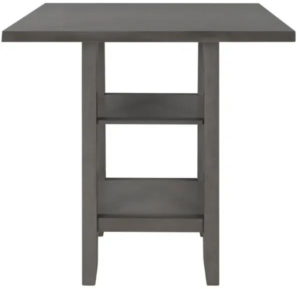 Square Wooden Counter Height Dining Table with 2-Tier Storage Shelving, Gray