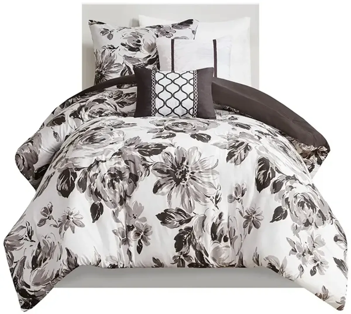 Gracie Mills Marshall Floral Print Comforter Set with Antimicrobial Freshness