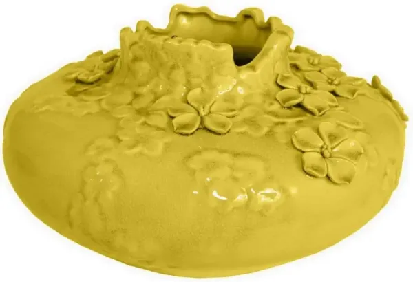 Remi Flower Vase, Decorative Yellow Ceramic w Floral Motifs, 12 Inch - Benzara