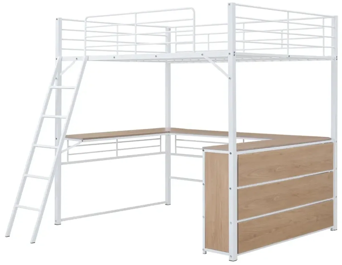 Merax Metal Loft Bed with L-shaped Desk