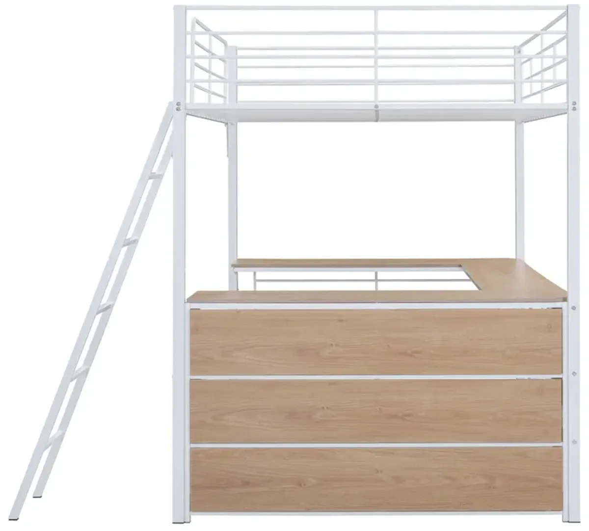 Merax Metal Loft Bed with L-shaped Desk