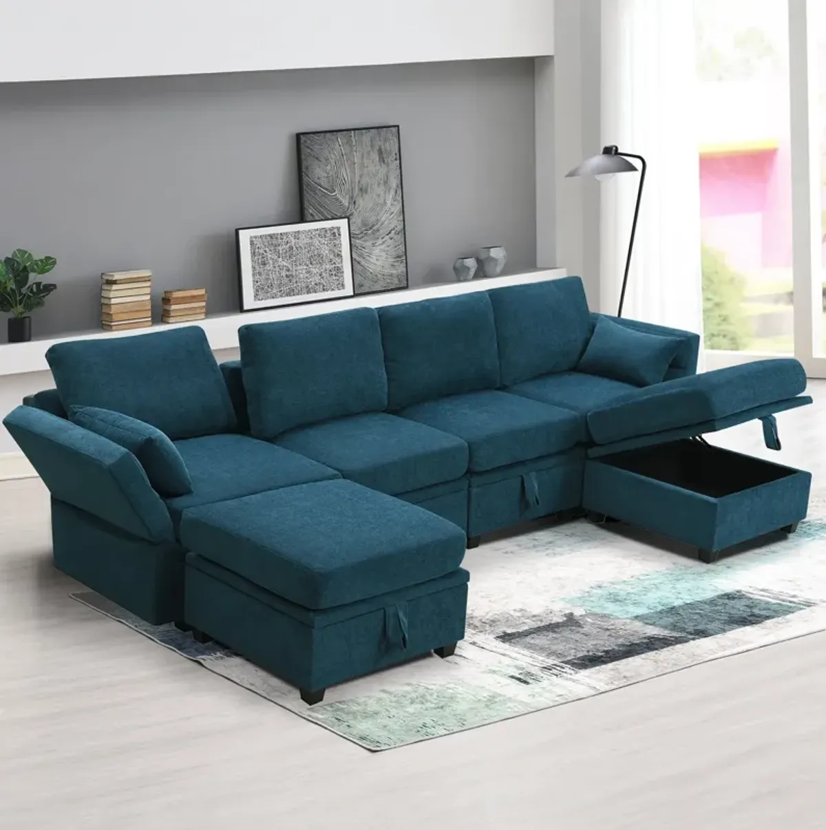 MONDAWE Chenille Modular Sectional Sofa,U Shaped Couch with Adjustable Armrests and Backrests,6 Seat Reversible Sofa Bed with Storage Seats for Living Room, Apartment