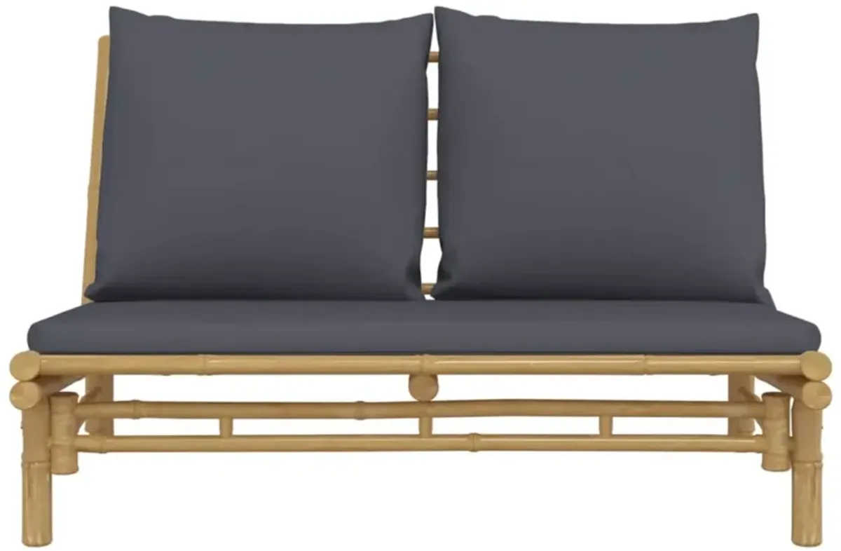 vidaXL Bamboo Patio Bench with Dark Gray Cushions - Comfortable and Lightweight Design with Natural Finish