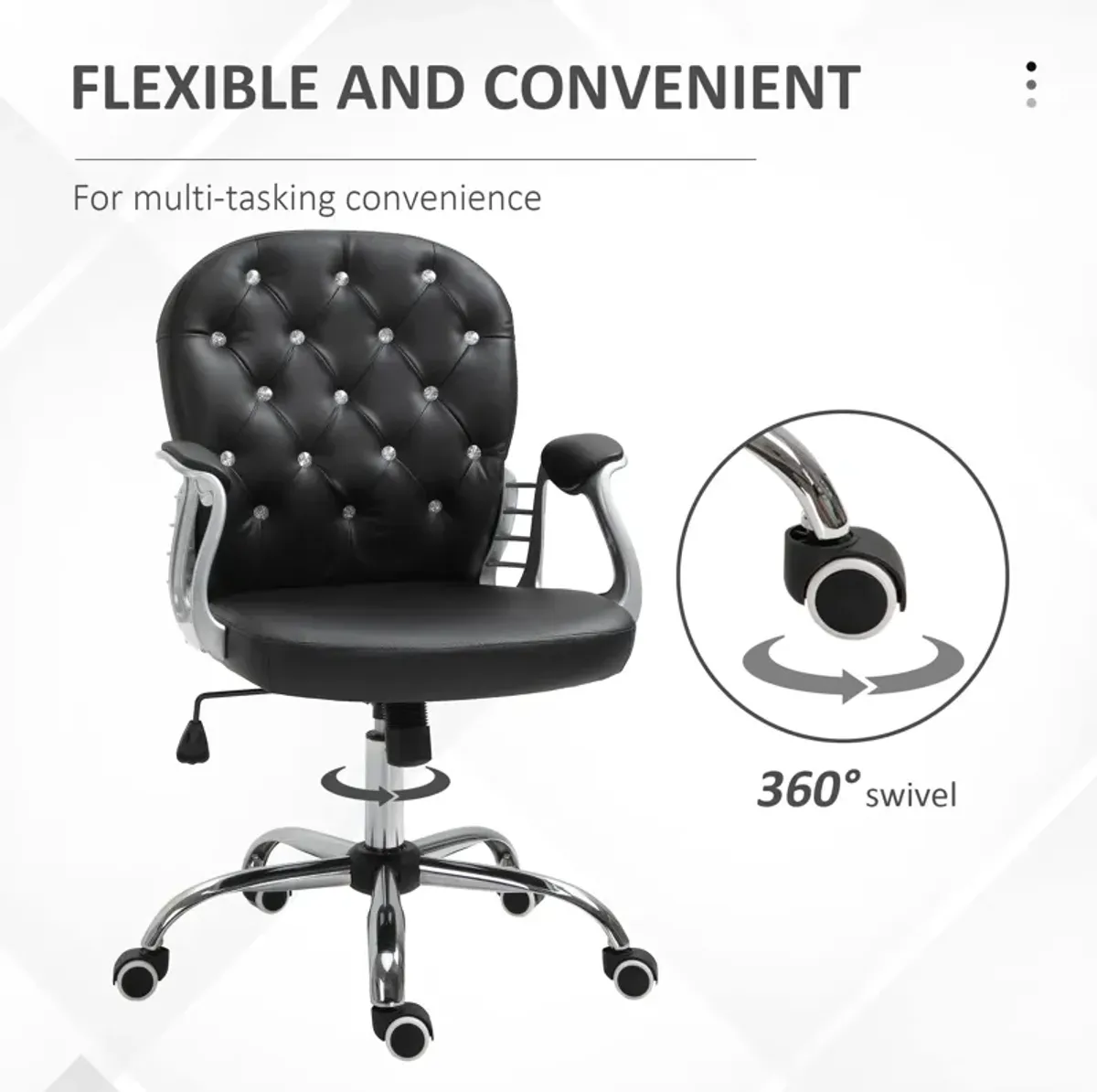 Black Office Chic: Tufted Backrest Adjustable Swivel Task Chair