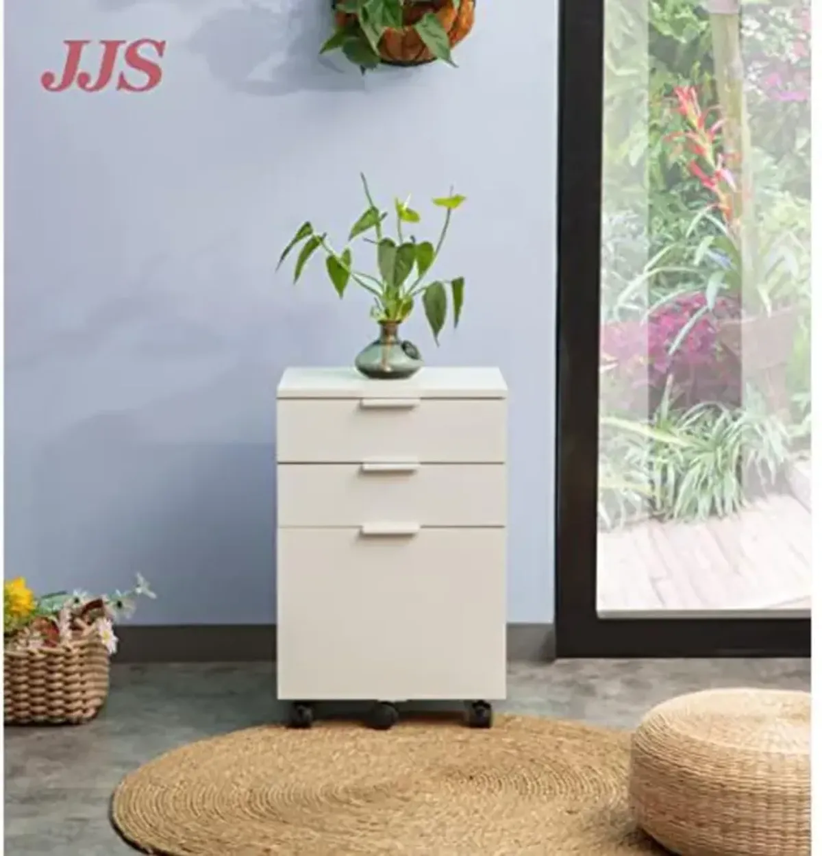 JJS 3 Drawer Rolling Wood File Cabinet