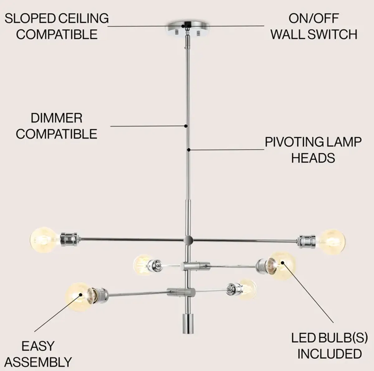 Atlas 6-Light Modern Vintage Iron Arm-Adjustable LED Chandelier