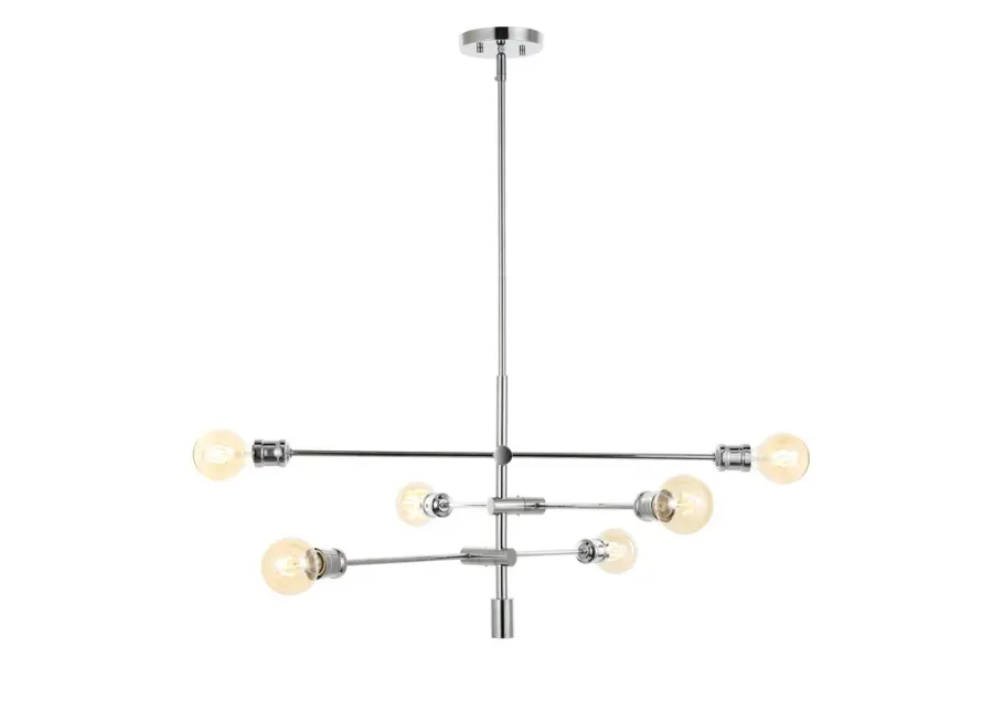 Atlas 36" 6-Light Modern Vintage Iron Arm-Adjustable LED Chandelier, Chrome