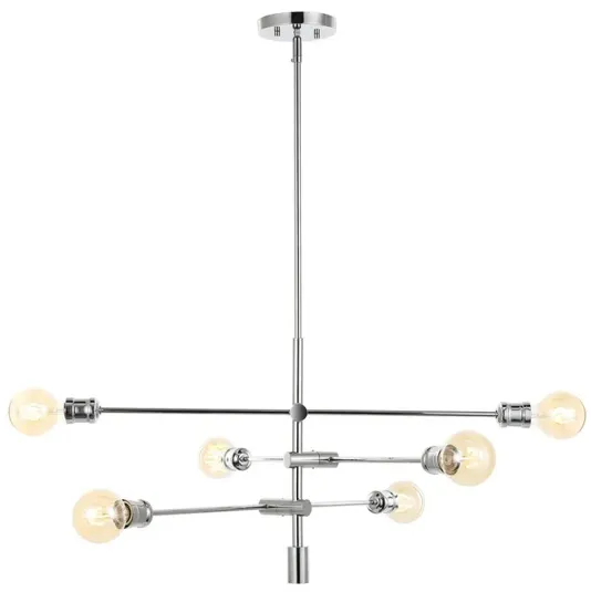 Atlas 36" 6-Light Modern Vintage Iron Arm-Adjustable LED Chandelier, Chrome