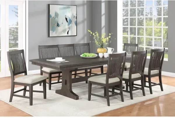 7pc dining set with MDF wood, leaf extention, 5 side chairs, one matching bench