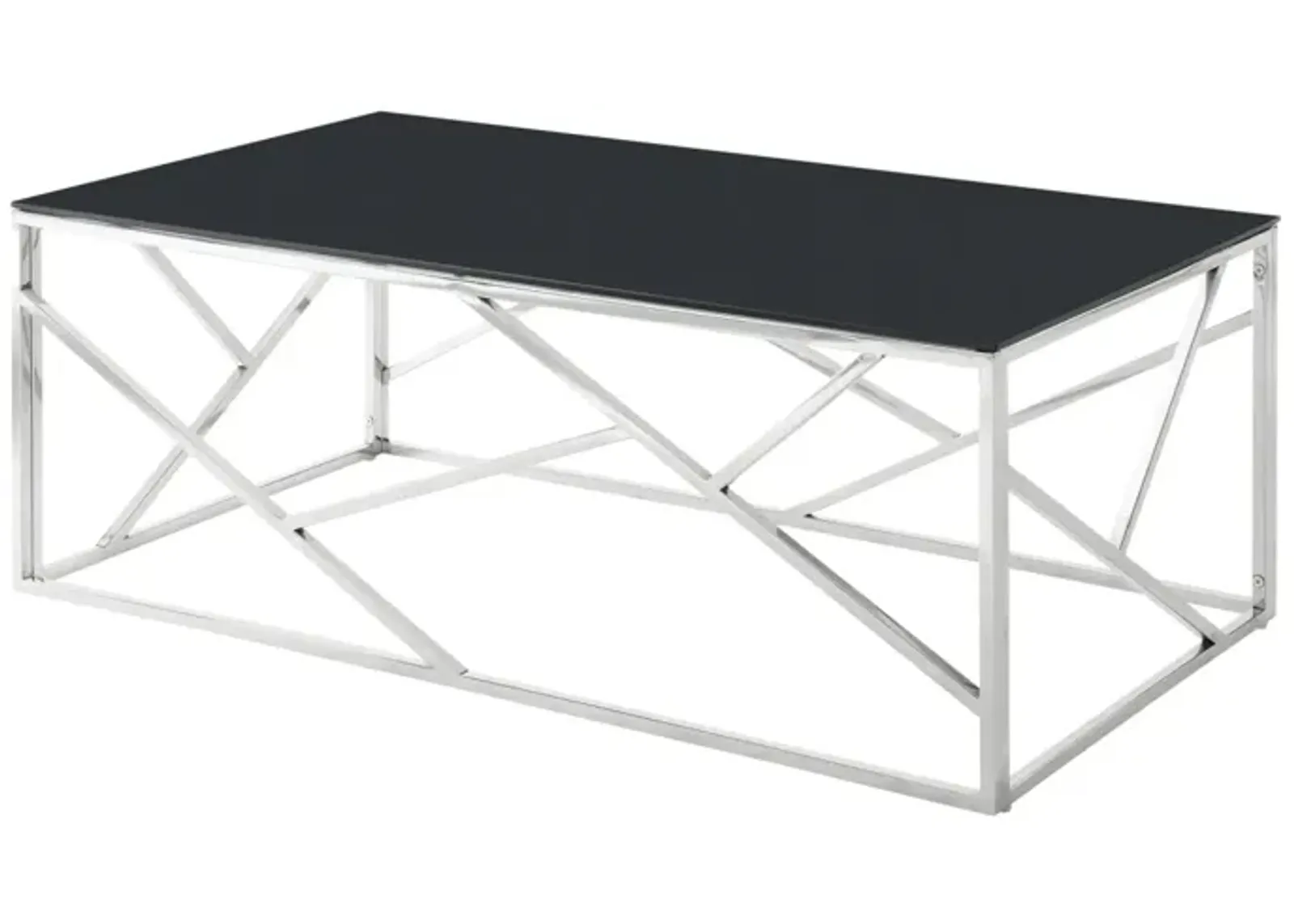 Rectangular Black Glass Coffee Table with Stainless Steel Frame