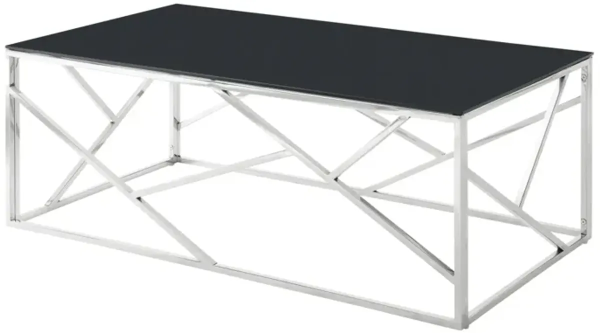 Rectangular Black Glass Coffee Table with Stainless Steel Frame