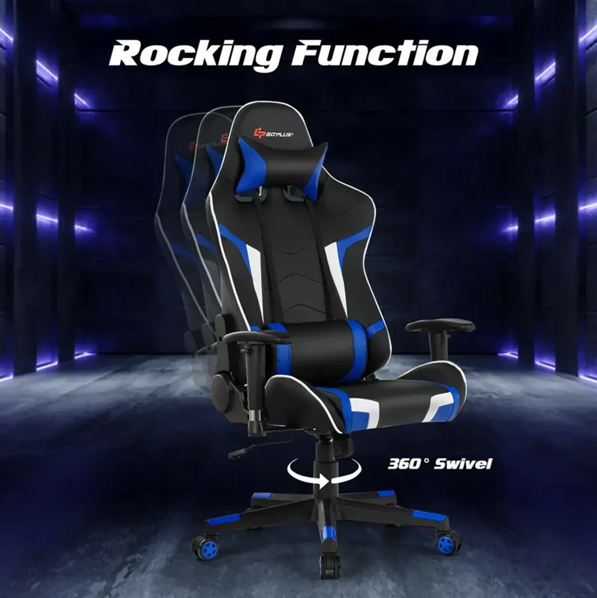 Goplus Massage Gaming Chair Reclining Swivel Racing Office Chair w/Lumbar Support Blue