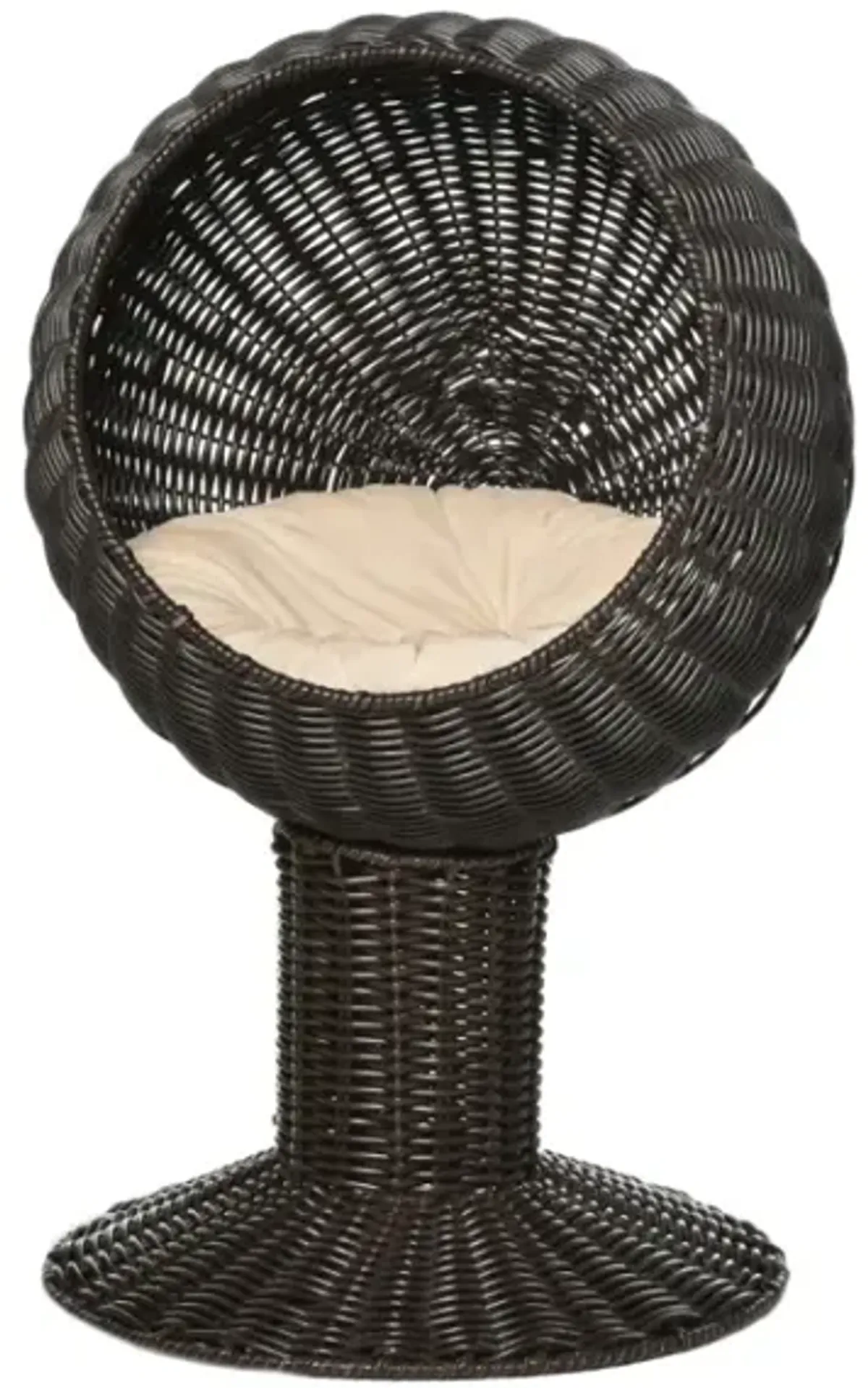 Rotatable Cat Retreat: 27" Coffee-Colored Woven Grass Egg Chair Pod