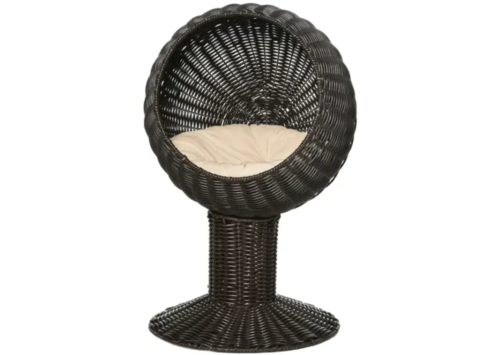 Rotatable Cat Retreat: 27" Coffee-Colored Woven Grass Egg Chair Pod