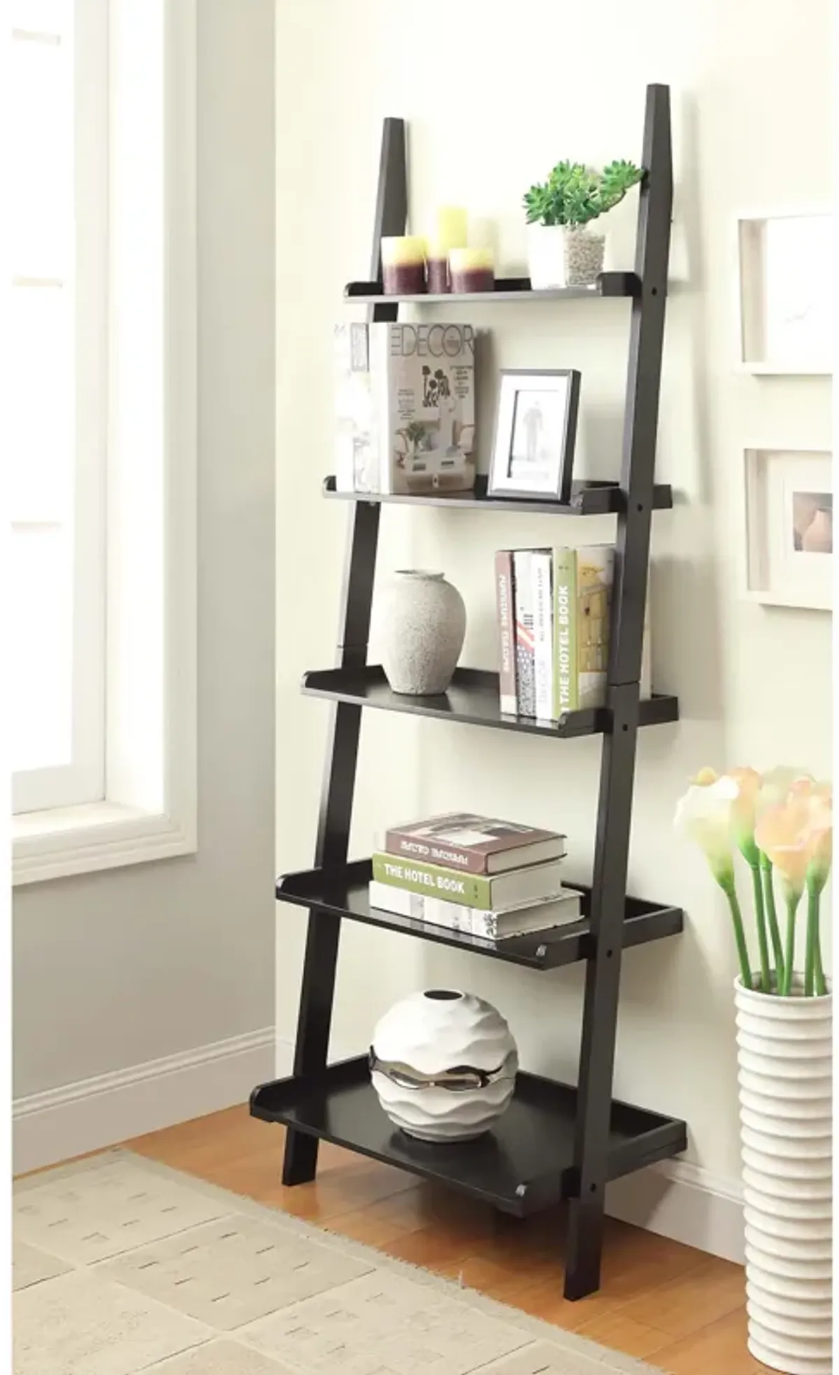 Convenience Concepts American Heritage 5 shelves Bookshelf Ladder, Black