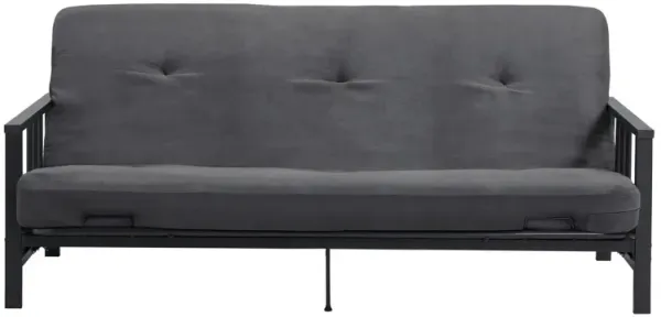 Atwater Living Halo Metal Arm Futon, Black Frame with 6" Gray Microfiber Mattress