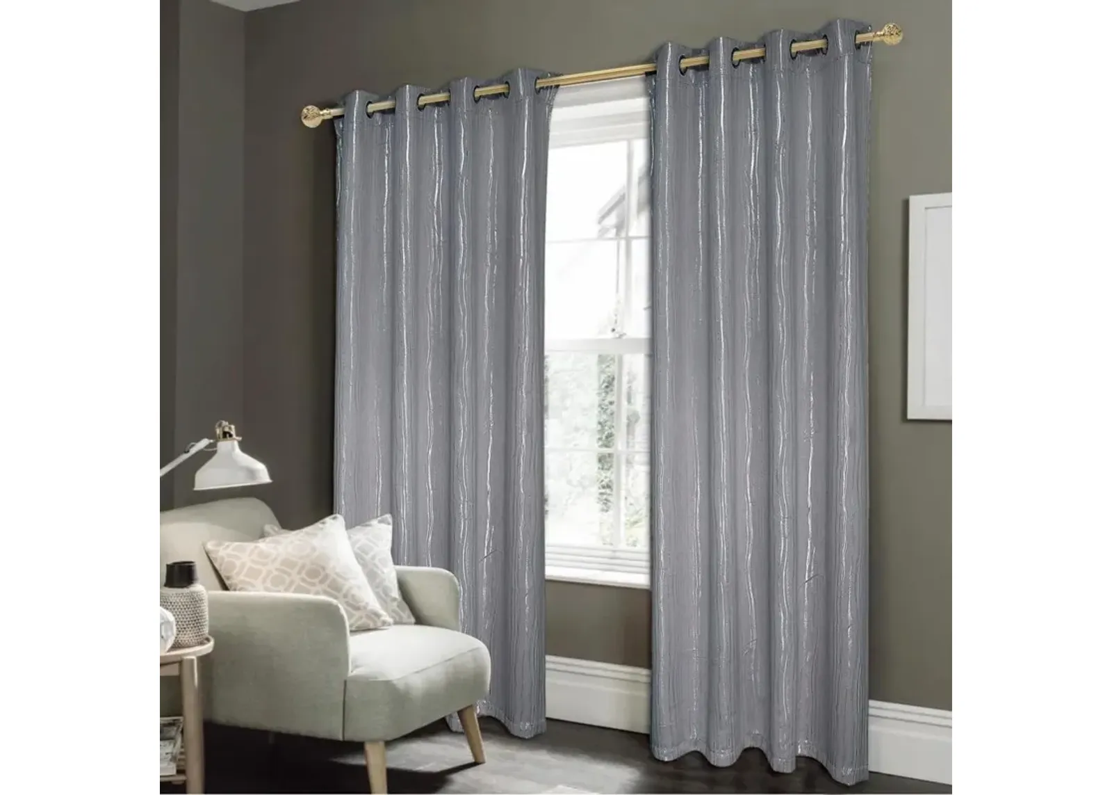 Rt Designers Collection Luxurious Iceland Metallic All Season Blackout Curtain Grommet Curtain Panel 54" X 84" Charcoal