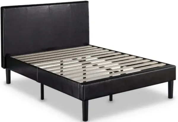 Hivvago Queen Espresso Faux Leather Platform Bed Frame with Headboard