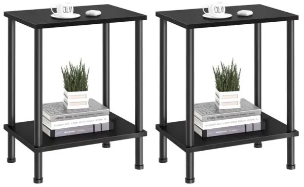 YUFAM End Table Set of 2,Small Side Table,2-Tier Nightstand with Storage Shelf,Sofa Bedside Table for Small Space in Living Room