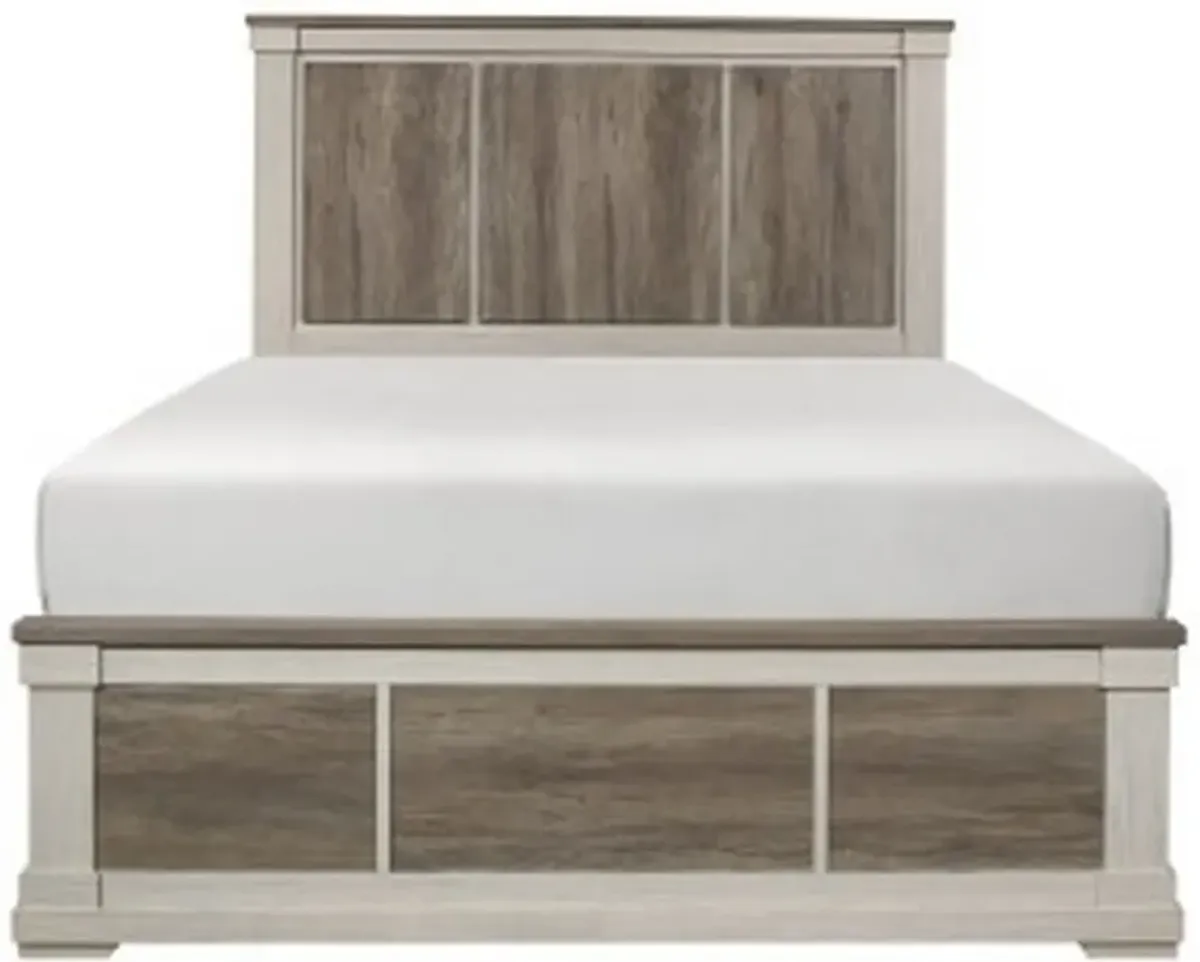 Caro Classic Queen Bed, Minimalist Design, Two Toned Weathered Gray, White - Benzara