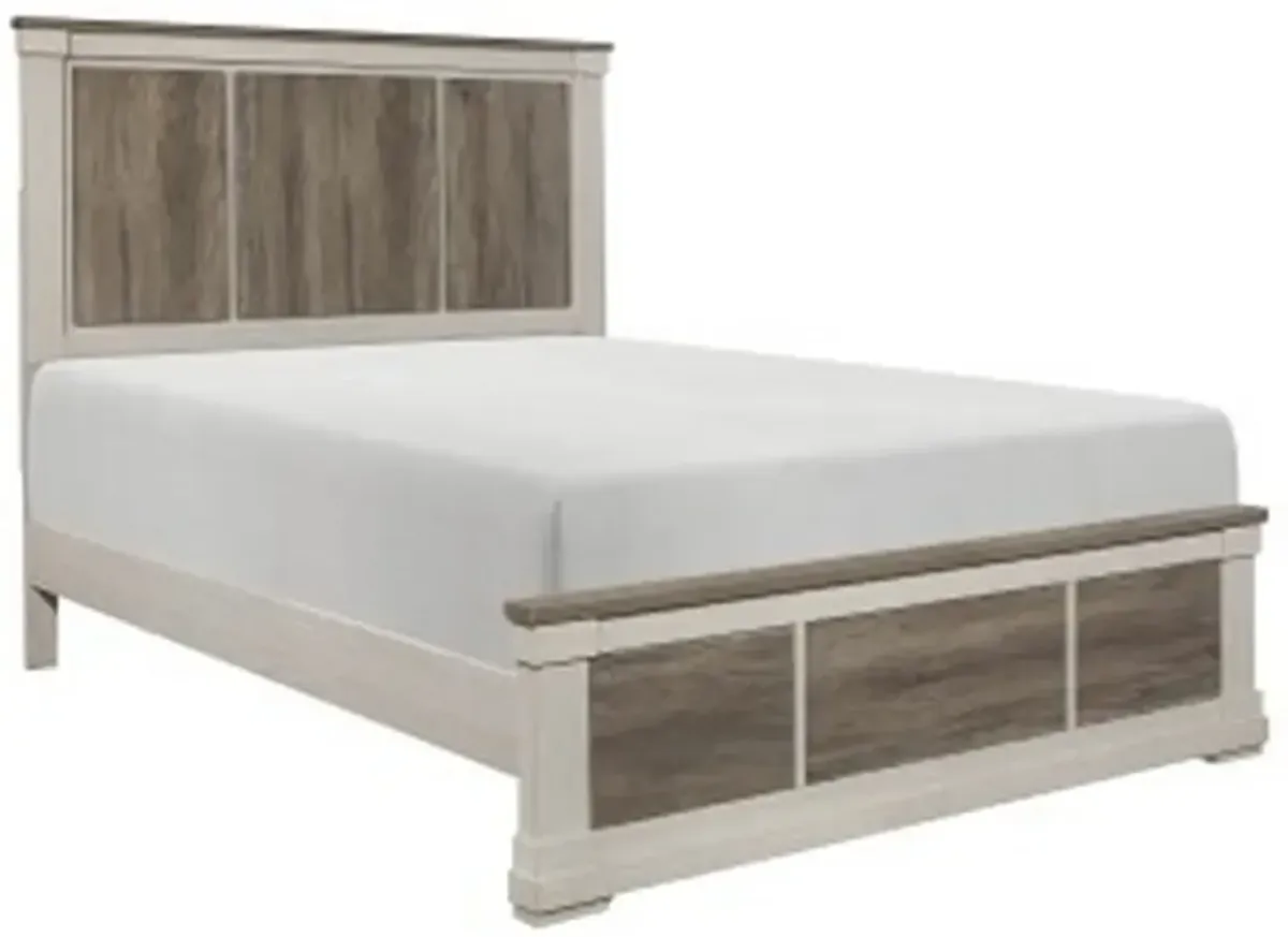 Caro Classic Queen Bed, Minimalist Design, Two Toned Weathered Gray, White - Benzara