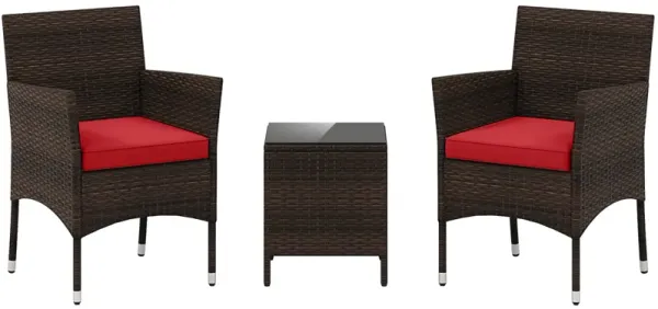 Outdoor 3-Piece Patio Set with Cushioned Chairs and Sleek Glass Table