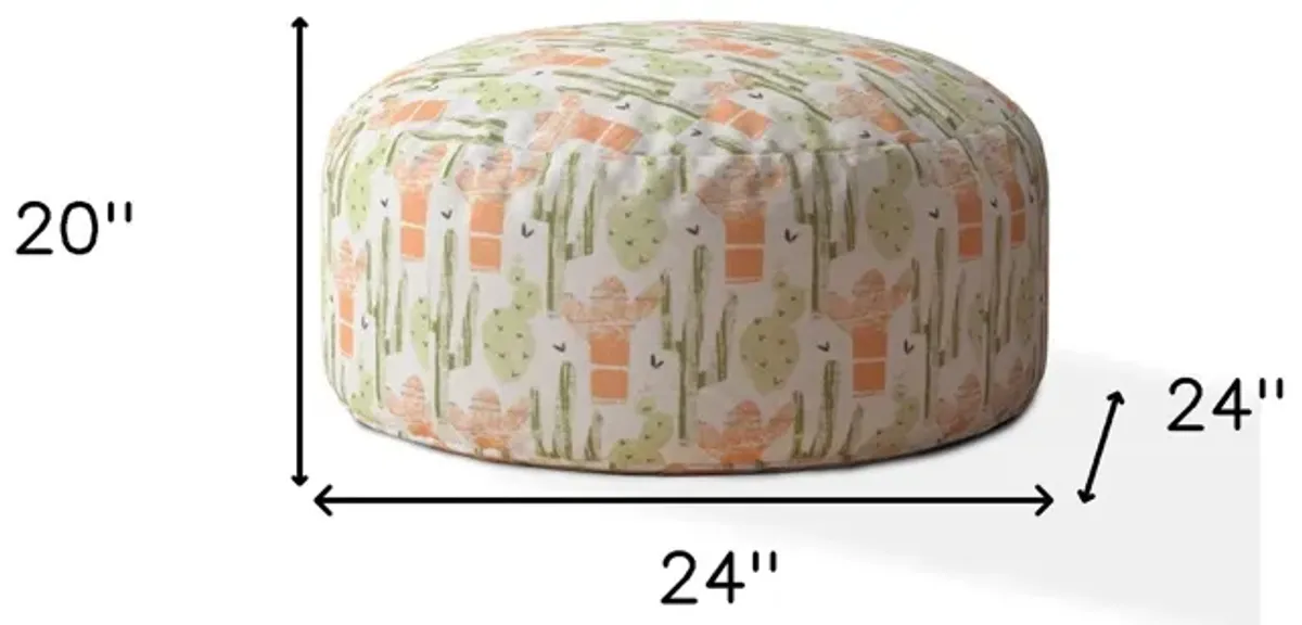 Hivvago 24" Pale Orange and Green Cactus Round Floral Pouf Ottoman