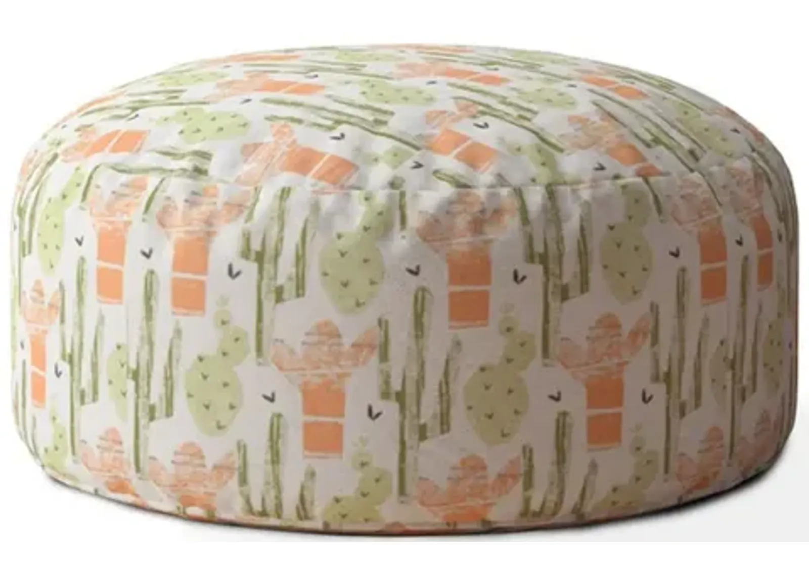 Hivvago 24" Pale Orange and Green Cactus Round Floral Pouf Ottoman