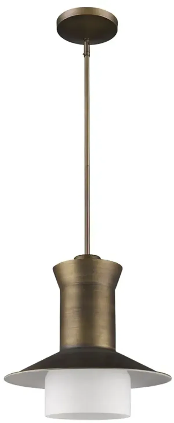 Hivvago Greta 1-Light Raw Brass Pendant With Gloss White Interior And Etched Glass Shade