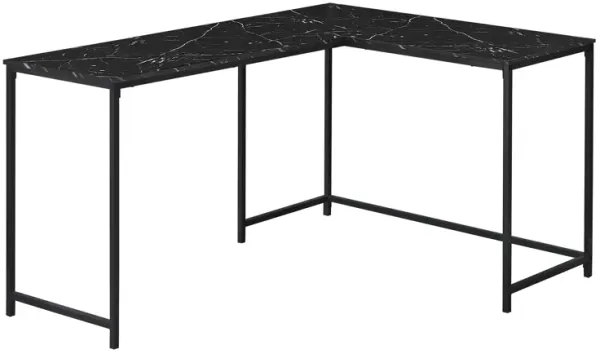 Monarch Specialties I 7396 Computer Desk, Home Office, Corner, 58"L, L Shape, Work, Laptop, Metal, Laminate, Black Marble Look, Contemporary, Modern
