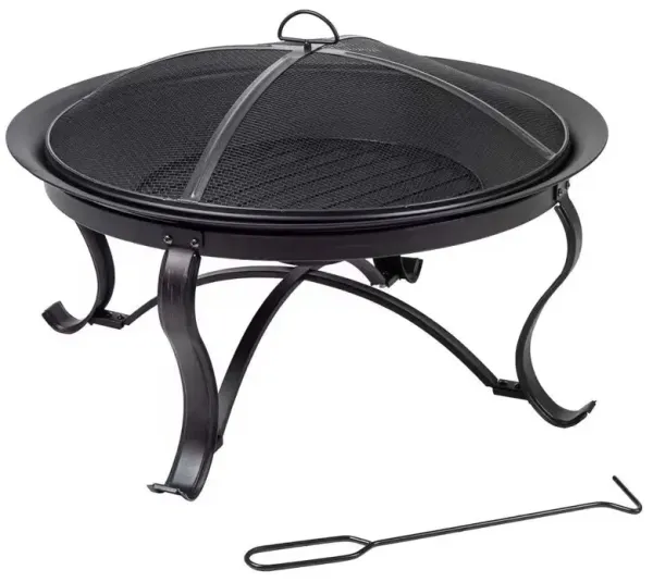 Round Steel Outdoor Fire Pit with Mesh Cover For Backyard Use