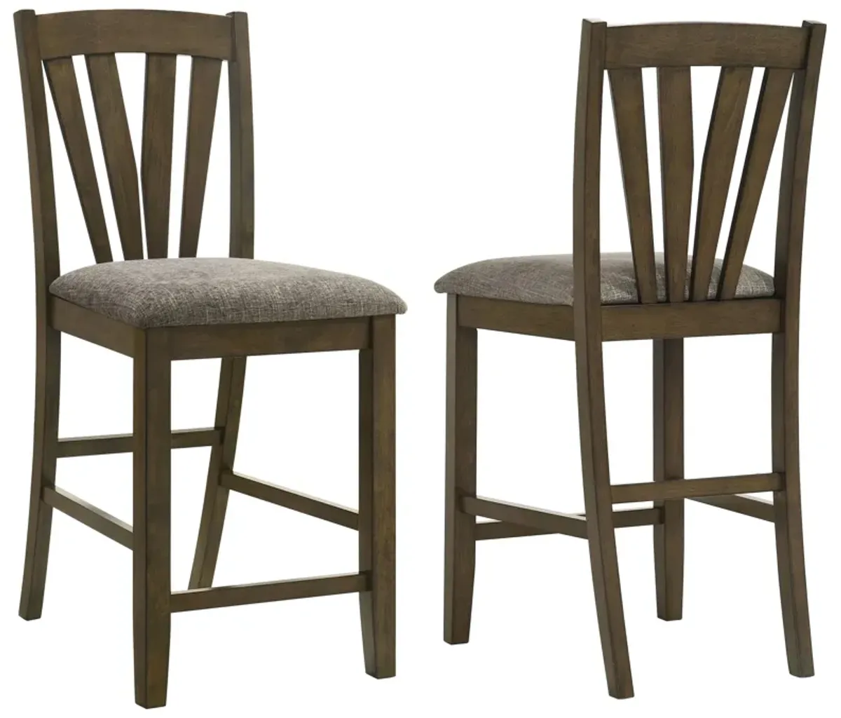 Kana Counter Height Chair Set of 2, Gray Fabric, Brown Wood Frame - Benzara