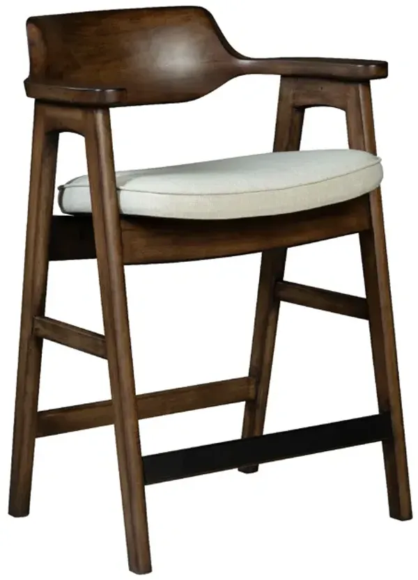 Zsy Counter Stool Chair, Open Back, Java Brown Birch Wood, Sand White - Benzara