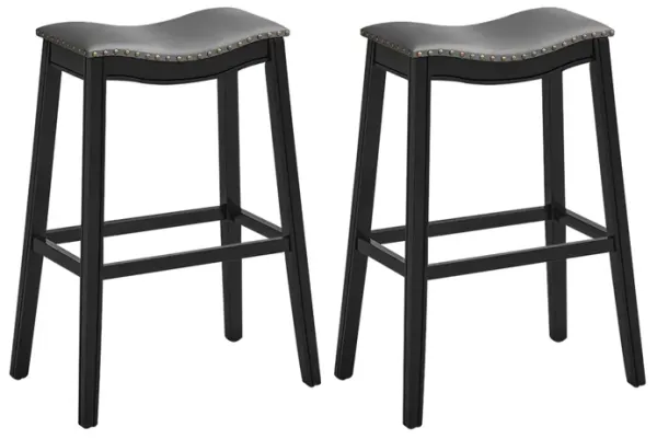 29 Inch Set of 2 Backless Wood Nailhead Barstools with PVC Leather Seat