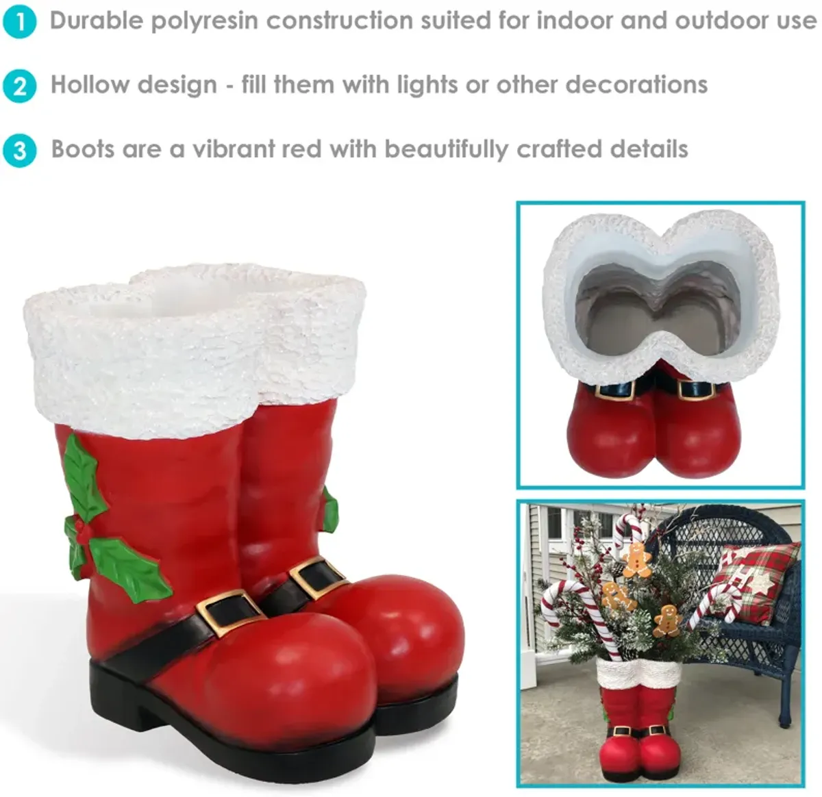 Sunnydaze Santa Boots Indoor and Outdoor Christmas Statue - 13 in