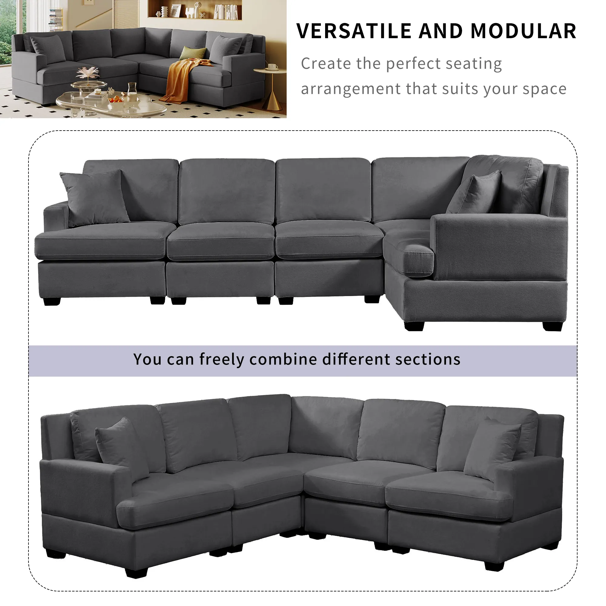 Merax Sectional Modular Sofa with 2 Tossing Cushions