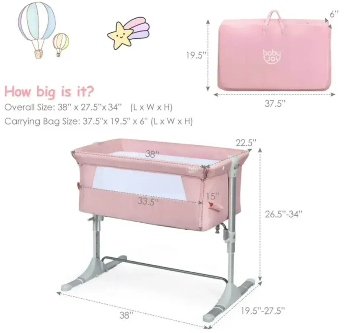 Hivvago Travel Portable Baby Bed Side Sleeper  Bassinet Crib with Carrying Bag