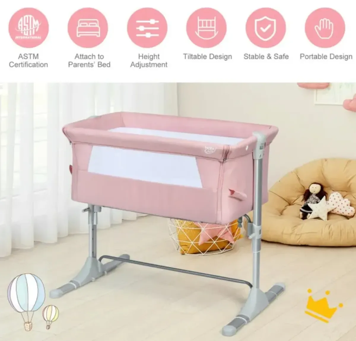 Hivvago Travel Portable Baby Bed Side Sleeper  Bassinet Crib with Carrying Bag